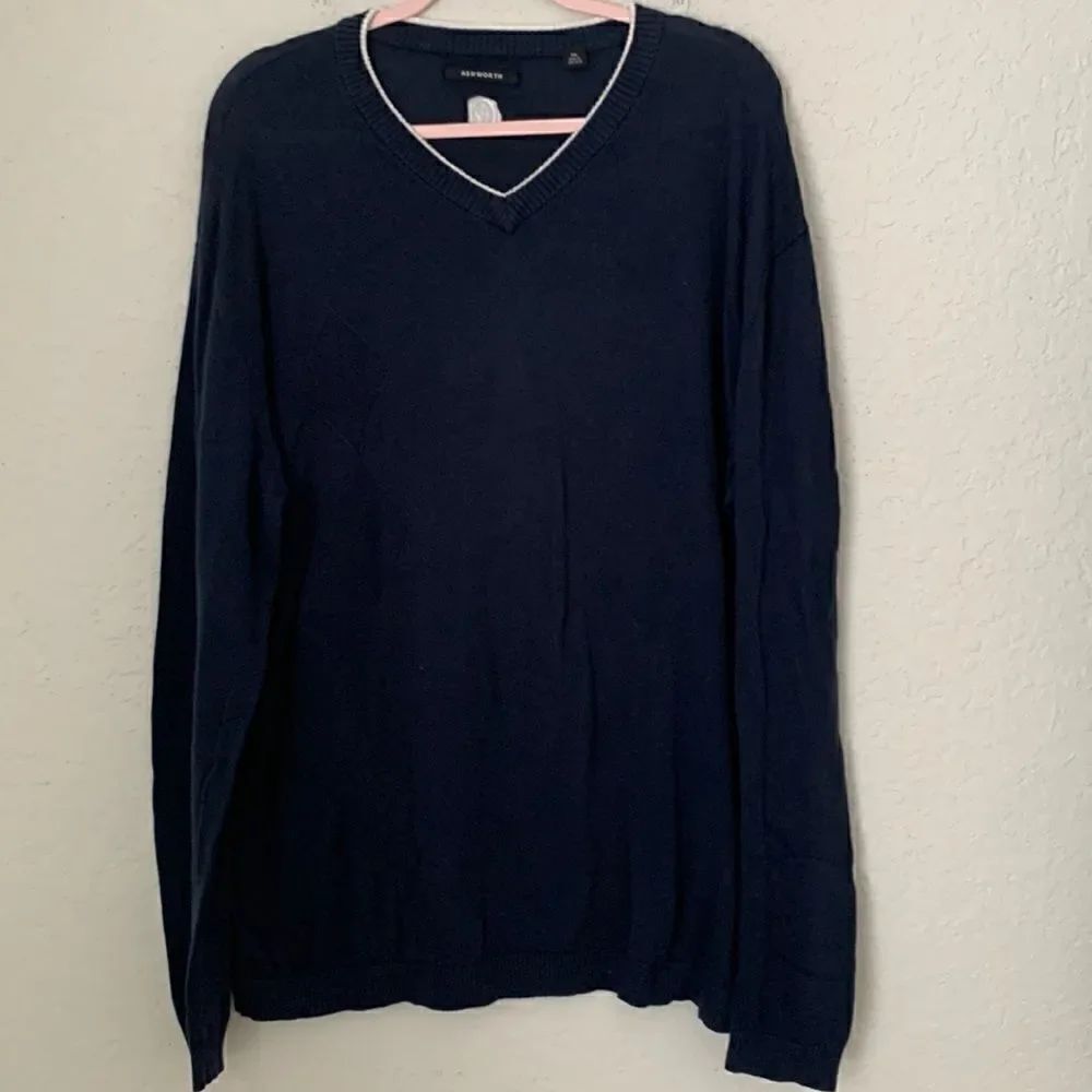 Ashworth Cotton Navy V-Neck Long Sleeve Lightweight Men’s Sweater Size XXL